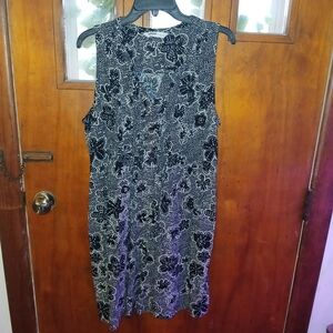 Sonoma Black and White Floral Linen Blend Midi Sundress Sz L